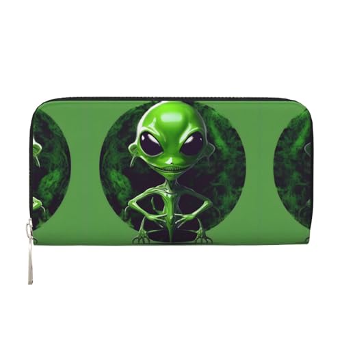 SKKNT Grüner Alien-Druck, geräumige, trendige Leder-Handbrieftasche, Clutch, für Freizeit und Reisen, Schwarz, Einheitsgröße, Kunst SKKNT Grüner Alien-Druck, geräumige, trendige Leder-Handbrieftasche, Clutch, für Freizeit und Reisen, Schwarz, Einheitsgröße, Kunst von SKKNT