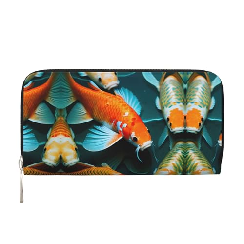 SKKNT HD japanischer Koi-Fisch-Druck, geräumige, trendige Leder-Handbrieftasche, Damen-Geldbörse, Clutch für Freizeit und Reisen, Schwarz, Einheitsgröße, Kunst von SKKNT