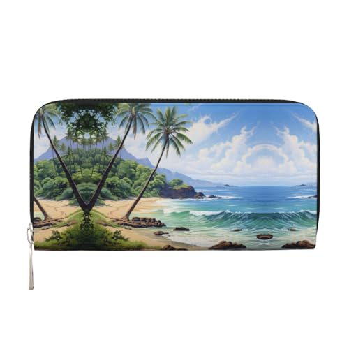SKKNT Hawaiianischer Strand mit Palmen-Druck, geräumige, trendige Leder-Handbrieftasche, Damen-Geldbörse, Clutch für Freizeit und Reisen, Schwarz, Einheitsgröße, Kunst SKKNT Hawaiianischer Strand mit Palmen-Druck, geräumige, trendige Leder-Handbrieftasche, Damen-Geldbörse, Clutch für Freizeit und Reisen, Schwarz, Einheitsgröße, Kunst von SKKNT