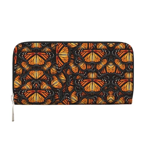 SKKNT Heaps of Orange Monarch Butterflies Print Spacious Trendy Leather Hand Wallet Women Wallet Clutch for Casual and Travel Use, Schwarz, Einheitsgröße, Kunst von SKKNT