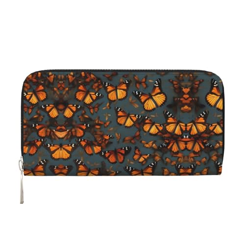 SKKNT Heaps of Orange Monarch Butterflies Print Spacious Trendy Leather Hand Wallet Women Wallet Clutch for Casual and Travel Use, Schwarz, Einheitsgröße, Kunst von SKKNT