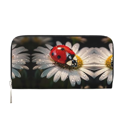 SKKNT Ladybug Geldbörse mit Blumendruck, geräumig, trendig, Leder, für Damen und Herren, für Freizeit und Reisen, Schwarz, Einheitsgröße, Kunst von SKKNT