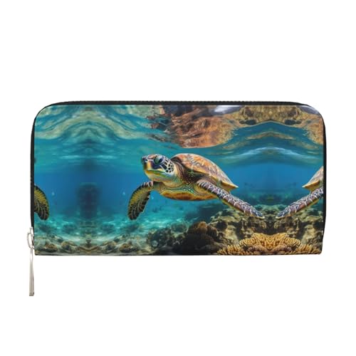 SKKNT Lord Howe Island Sea Turtle Print Spacious Trendy Leather Hand Wallet Women Wallet Clutch for Casual and Travel Use, Schwarz, Einheitsgröße, Kunst von SKKNT