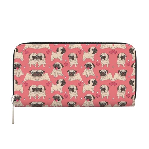 SKKNT Lustige Cartoon-Mops-Welpen-Hunde-Druck, geräumige, trendige Leder-Handbrieftasche, Damen-Geldbörse, Clutch für Freizeit und Reisen, Schwarz, Einheitsgröße, Kunst SKKNT Lustige Cartoon-Mops-Welpen-Hunde-Druck, geräumige, trendige Leder-Handbrieftasche, Damen-Geldbörse, Clutch für Freizeit und Reisen, Schwarz, Einheitsgröße, Kunst von SKKNT