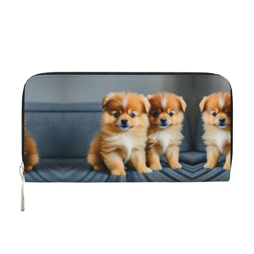 SKKNT Pomeranians Puppies and Point Print Spacious Trendy Leather Hand Wallet Women Wallet Clutch for Casual and Travel Use, Schwarz, Einheitsgröße, Kunst von SKKNT