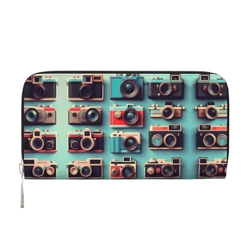 SKKNT Retro Cool Camera Collection Print Spacious Trendy Leather Hand Wallet Women Wallet Clutch for Casual and Travel Use, Schwarz, Einheitsgröße, Kunst von SKKNT