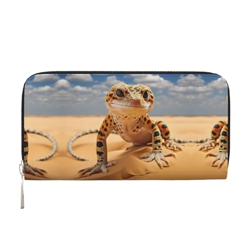 SKKNT Sandfarbener Leoparden-Gecko-Druck, geräumige, trendige Leder-Handgeldbörse, Damen-Geldbörse, Clutch für Freizeit und Reisen, Schwarz, Einheitsgröße, Kunst von SKKNT