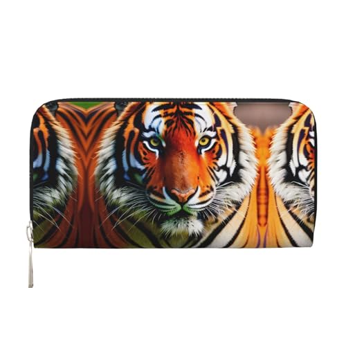 SKKNT Tiger Stripes Orange Pattern Print Geräumige trendige Leder-Handbrieftasche Damen Geldbörse Clutch für Freizeit und Reisen, Schwarz, Einheitsgröße, Kunst von SKKNT