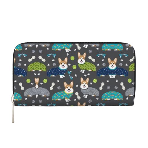 SKKNT Trage Kleidung Corgi Dogs Print Geräumige trendige Leder-Handtasche Damen Geldbörse Clutch für Freizeit und Reisen, Schwarz, Einheitsgröße, Kunst von SKKNT