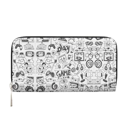 SKKNT Videospiel-Jungen-Druck, geräumige, trendige Leder-Handbrieftasche, Clutch, für Freizeit und Reisen, Schwarz, Einheitsgröße, Kunst von SKKNT