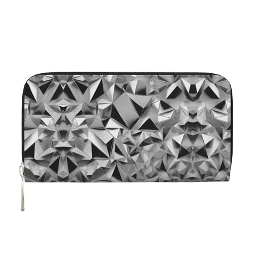 Silberne geometrische Figuren-Druck, geräumige, trendige Leder-Handbrieftasche, Clutch, für Freizeit und Reisen, Schwarz, Einheitsgröße, Kunst von SKKNT