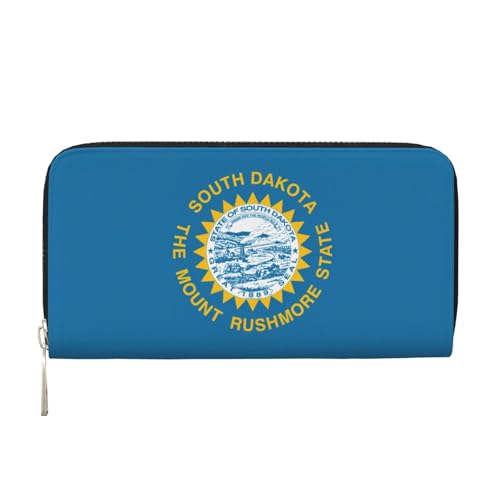 Süd-Dakota-Flaggen-Druck, geräumige, trendige Leder-Handbrieftasche, Clutch, für Freizeit und Reisen, Schwarz, Einheitsgröße, Kunst von SKKNT