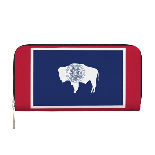 Wyoming Geldbörse mit Staatsflaggen-Aufdruck, geräumig, trendig, Leder, Handtasche, Clutch, für Freizeit und Reisen, Schwarz, Einheitsgröße, Kunst von SKKNT