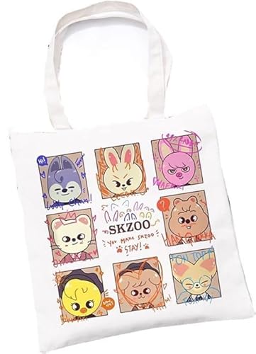 Stray Kids SKZOO Kosmetiktasche SKZ Handtasche aus Segeltuch, einfach und kreativ, mit Schultergurt, für Stay Fans Skz Cup, A., 35 cm x 40 cm von SKLTN