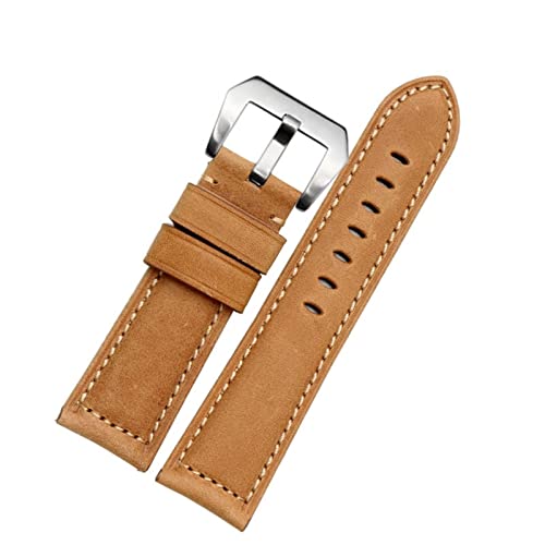 SKM 20 mm, 22 mm, 24 mm, 26 mm, echtes Leder, Retro-Herren-Uhrenarmband für Panerai PAM111 441 Rindsleder-Armband (Farbe: Hellbraun, Silber, Gr??e: 22 mm) von SKM