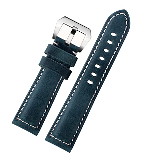 SKM 20 mm, 22 mm, 24 mm, 26 mm, echtes Leder, Retro-Herren-Uhrenarmband für Panerai PAM111 441 Rindsleder-Uhrenarmband (Farbe: Blau Silber, Gr??e: 24 mm) von SKM