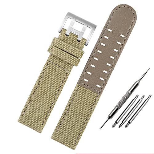 SKM Für Hamilton Khaki Field Watch h760250/h77616533/h70605963 H68201993 Uhrenarmband echtes Leder Nylon Herren Uhrenarmband 20 mm 22 mm (Farbe: Khaki Silber Verschluss, Gr??e: 20 mm) von SKM