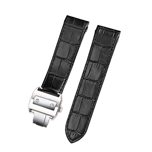 SKM Uhrenarmband aus echtem Leder für Cartier Santos 100 Leder 20 mm 23 mm Armband (Farbe: Schwarz-Silber, Gr??e: 23 mm) von SKM