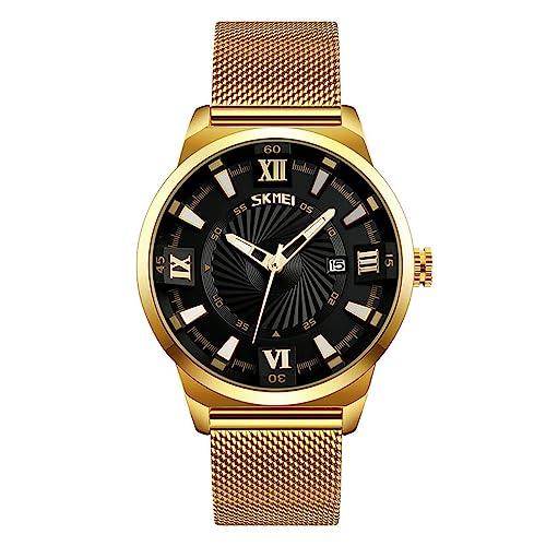 Herren-Armbanduhr, goldfarben, superleicht, wasserdicht, leuchtend, Edelstahl, leger, Quarz, analoge Uhren mit Datum, klassische Luxus-Armbanduhr für Herren, Schwarz, Classic Herren-Armbanduhr, goldfarben, superleicht, wasserdicht, leuchtend, Edelstahl, leger, Quarz, analoge Uhren mit Datum, klassische Luxus-Armbanduhr für Herren, Schwarz, Classic von SKMEI