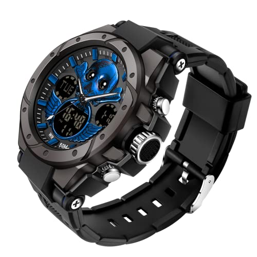 findtime Herren Uhren Digital Militär Sport Outdoor Totenkopf-Motiv Schädel Wasserdicht Timer Chronograph Countdown Tactical Watch Analog Armbanduhr Männer Jungen LED Kalender 12/24H Stoppuhr Wecker von findtime