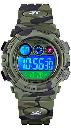 Jungen Digitaluhr Kinder Sport Kinderuhr Junge 5 ATM Wasserdicht Digital Uhren Wecker Alarm Timer LED Licht Stoppuhr Datum Elektronische Armbanduhr für Jugendliche Outdoor,Spielzeug Blau Grün von findtime
