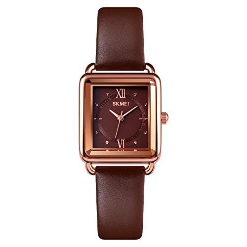 SKMEI Armbanduhr für Damen, Retro-Mode, elegant, kompakt, analoge Quarz-Armbanduhr, Quadratisch-Kaffee von SKMEI