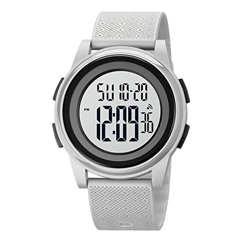 SKMEI Digitale Sportuhr für Herren, ultradünn, militärisch, wasserdicht, Armbanduhr für Männer und Frauen, mit Stoppuhr, Alarm, Countdown, grau, 1.81*1.57*0.39 inch, Sport von SKMEI