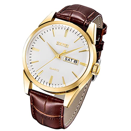SKMEI Herren-Armbanduhr, braunes Leder, klassisch, modisch, Quarz, wasserdicht, Business-Armbanduhr Braunes Lederarmband + goldfarbenes Gehäuse + weißes Zifferblatt SKMEI Herren-Armbanduhr, braunes Leder, klassisch, modisch, Quarz, wasserdicht, Business-Armbanduhr Braunes Lederarmband + goldfarbenes Gehäuse + weißes Zifferblatt von SKMEI