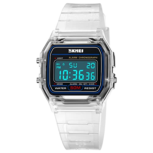 SKMEI Elektronische Uhren für Herren und Damen, modisch und kreativ, transparent, 50 m, wasserdicht, minimalistisch, Sportuhr, Weiss/opulenter Garten, Stilvolle Schlichtheit von SKMEI