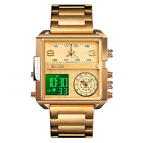 SKMEI Herren Digital Sportuhr LED Quadratisch Großes Zifferblatt Analog Quarz Armbanduhr mit Multi-Time Zone Wasserdicht Stoppuhr Business 1.78*1.61*0.55 inch Gold-hell SKMEI Herren Digital Sportuhr LED Quadratisch Großes Zifferblatt Analog Quarz Armbanduhr mit Multi-Time Zone Wasserdicht Stoppuhr Business 1.78*1.61*0.55 inch Gold-hell von SKMEI