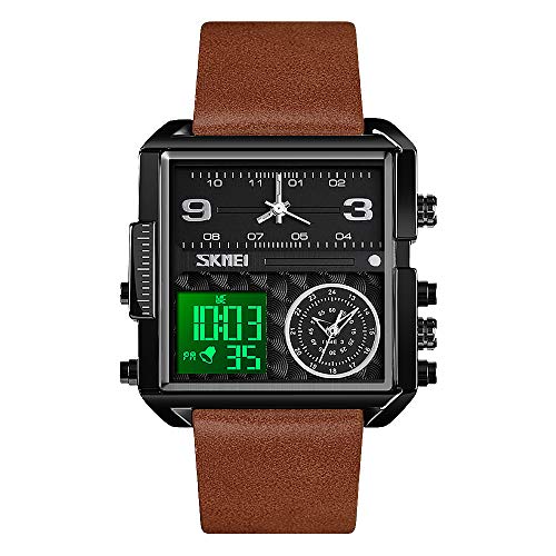 SKMEI Herren Digital Sportuhr LED Quadratisch Großes Zifferblatt Analog Quarz Armbanduhr mit Multi-Time Zone Wasserdicht Stoppuhr Business 1.78*1.61*0.55 inch Schwarz Braun-hell SKMEI Herren Digital Sportuhr LED Quadratisch Großes Zifferblatt Analog Quarz Armbanduhr mit Multi-Time Zone Wasserdicht Stoppuhr Business 1.78*1.61*0.55 inch Schwarz Braun-hell von SKMEI