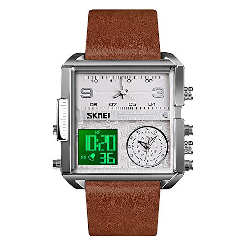 SKMEI Herren Digital Sportuhr LED Quadratisch Großes Zifferblatt Analog Quarz Armbanduhr mit Multi-Time Zone Wasserdicht Stoppuhr Business 1.78*1.61*0.55 inch Silber Braun-hell SKMEI Herren Digital Sportuhr LED Quadratisch Großes Zifferblatt Analog Quarz Armbanduhr mit Multi-Time Zone Wasserdicht Stoppuhr Business 1.78*1.61*0.55 inch Silber Braun-hell von SKMEI
