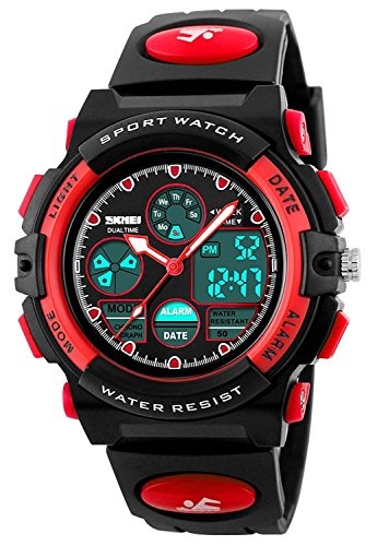 SKMEI Kinders Junges Mächens Analog Digital LED Rücklicht Uhren Woche Alarm Chronograph Armbanduhr-Rot von SKMEI