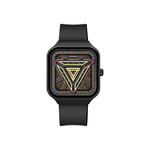 SKMEI Quadratische Uhren für Herren, LED-Hintergrundbeleuchtung, großer Bildschirm, Multi-Time-Zone, Herrenuhr, wasserdicht, analog, digitale Sportuhr, Trendy Cool Black-7103, Layered Art von SKMEI