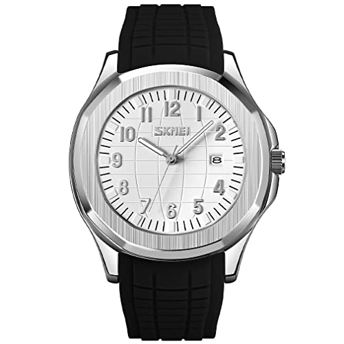 SKMEI Uhren für Herren, Silikon, leicht abzulesen, wasserdicht, sportlich, lässig, modisch, analog, Quarz, leuchtende Väter, Geschenke, schwarze Armbanduhr, G9286 Schwarzweiß von SKMEI