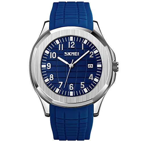 SKMEI Uhren für Herren, Silikon, leicht abzulesen, wasserdicht, sportlich, lässig, modisch, analog, Quarz, leuchtende Väter, Geschenke, schwarze Armbanduhr, G9286blue von SKMEI