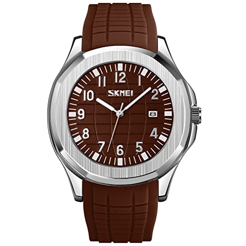 SKMEI Uhren für Herren, Silikon, leicht abzulesen, wasserdicht, sportlich, lässig, modisch, analog, Quarz, leuchtende Väter, Geschenke, schwarze Armbanduhr, G9286brown von SKMEI