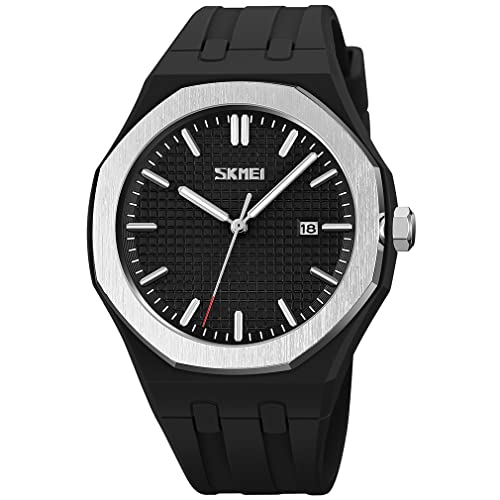 SKMEI Uhren für Herren, Silikon, leicht abzulesen, wasserdicht, sportlich, lässig, modisch, analog, Quarz, leuchtende Väter, Geschenke, schwarze Armbanduhr, G9299black von SKMEI