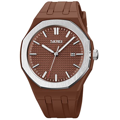 SKMEI Uhren für Herren, Silikon, leicht abzulesen, wasserdicht, sportlich, lässig, modisch, analog, Quarz, leuchtende Väter, Geschenke, schwarze Armbanduhr, G9299brown von SKMEI