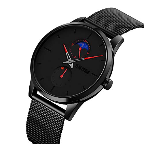 SKMEI Uhren für Herren, minimalistisch, dünn, wasserdicht, modisch, einfache Armbanduhr, analog, Mondphase rot von SKMEI