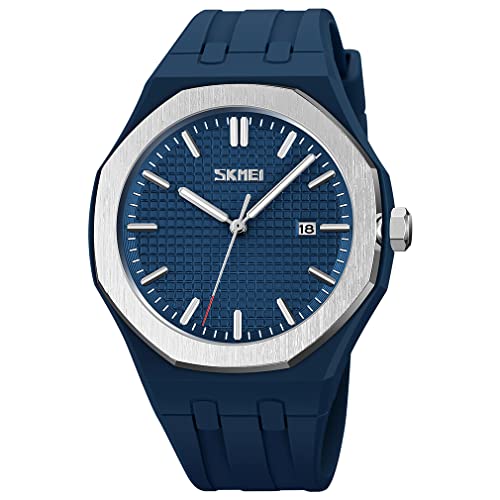 SKMEI Uhren für Herren Einfaches schwarzes Silikonband Wasserdicht Sport Casual Mode Analog Quarz Geschenke Junge Männer Weiß Armbanduhr, G9299blue von SKMEI