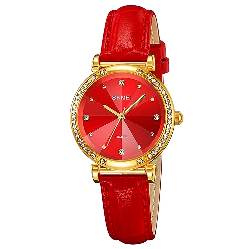 SKMEI Wasserdichte Damen-Armbanduhr, Armbanduhr für Damen, Mädchen, lässig, analog, Quarz-Uhren für Frauen, 2072 Rot, Classic, SKM-2072-RED von SKMEI