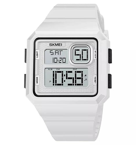 Skmei Extra großes Display Digital Retro Uhr Stoppuhr Alarm Licht Gummi Armband DG1877, weiß von SKMEI