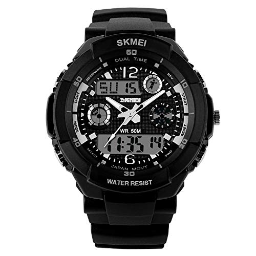 SKMEI 5ATM Military S-SHOCK LED Digital Wasserdicht Alarm Sport Quarz Armbanduhr (Schwarz), Schwarz , Armband von SKMEI