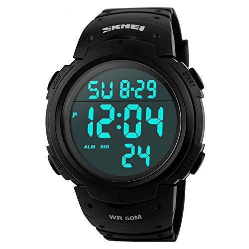 SKMEI Digitale Herren-Armbanduhr, wasserdicht, LED-Hintergrundbeleuchtung, große Zahlenanzeige, Multifunktions-Sport-Armbanduhr, schwarz, digital, Schwarz , Armband von SKMEI