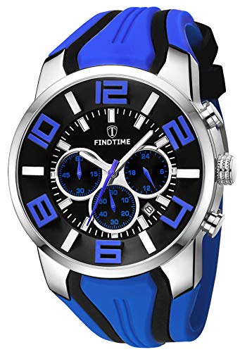 findtime Uhr Herren Armbanduhr Männer Cool Chronograph Militär Tactical Watch Analog Multi Zifferblatt Quarz Uhr Outdoor Laufen Stoppuhr Kalender 3 ATM Wasserdicht Business Casual Design Jungen von findtime