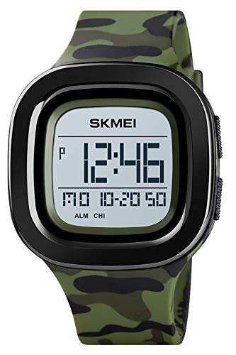 Uhr Herren Militär Sport Digital Eckig Zifferblatt Mode Wasserdicht Outdoor Laufen Stoppuhr Wecker LED Display Countdown Taktisch Männer Quarz Armbanduhr mit Silikon Armband von SKMEI