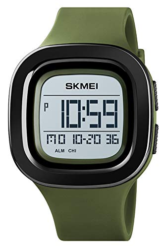 Uhr Herren Militär Sport Digital Outdoor Laufen Stoppuhr Wecker Eckig Zifferblatt Mode Wasserdicht LED Display Countdown Taktisch Männer Quarz Armbanduhr mit Silikon Armband von SKMEI