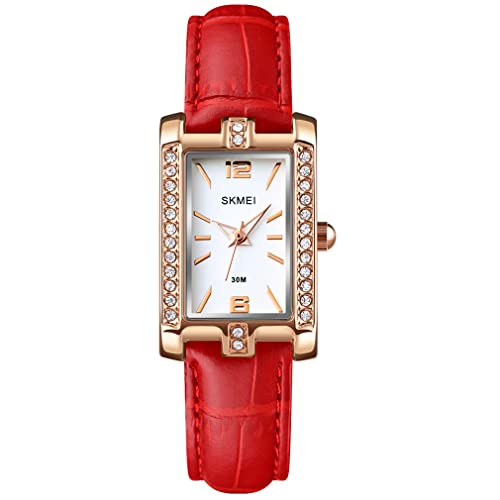 Waches für Frauen Damen Damen Frauen Diamant Roségold Quadratisch Edelstahl Luxus Mode Klein Slim Analog Quarz Wasserdicht Kleid Casual Einfache Frau Mädchen Geschenke Armbanduhr SKMEI, L1690red, Modisch von SKMEI