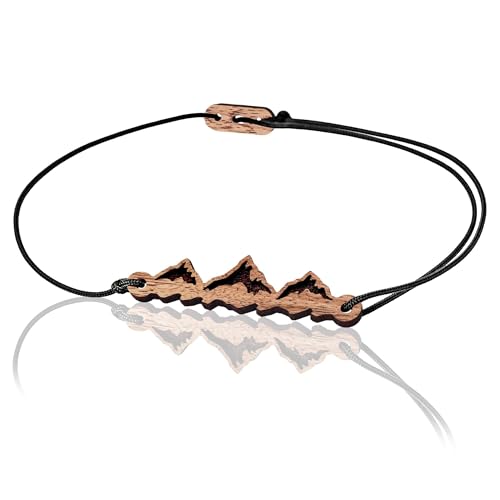SKONIDA Gravur-Armband mit Berg-Motiv aus Nussbaum-Holz - edles Armband mit Gravur & verstellbarem Verschluss - Unisex Armband für Damen & Herren mit Berg-Leine - Mountain Bracelet in Geschenk-Box von Skonida
